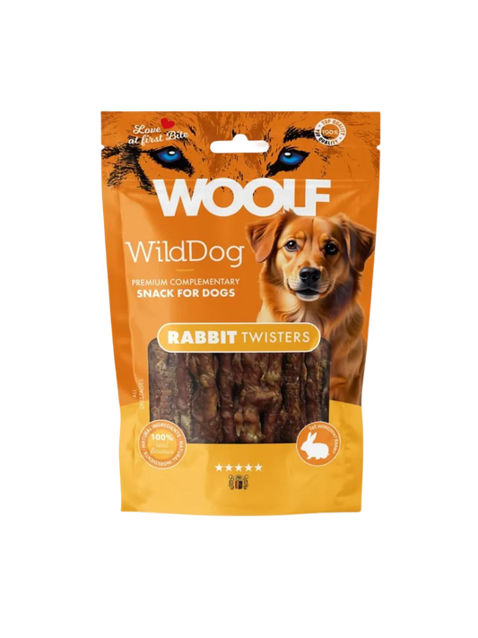 Woolf WildDog Twister – Tyggegodbid med Kanin & Oksehud – 100 g