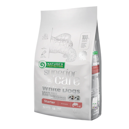 Nature's protection white dogs starter, all breed, salmon - small kibbles