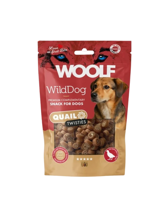 Woolf WildDog Twisties – Bløde Tyggegodbidder med Vagtel & Torsk – 100 g