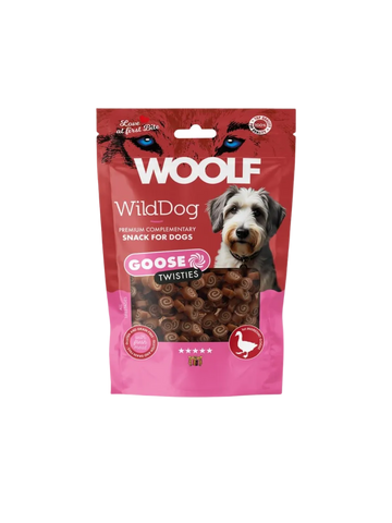 Woolf WildDod Twisties – Bløde Tyggegodbidder med Gås & Torsk – 100 g
