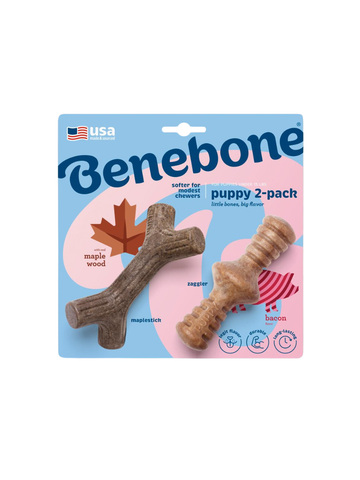 Benebone Puppy 2-Pack Maplestick & Zaggler Bacon – Tyggelegetøj til hvalpe