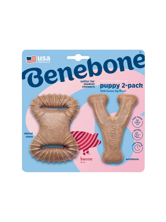 Benebone Puppy 2-Pack Dental Chew & Wishbone Bacon – Tyggelegetøj til hvalpe