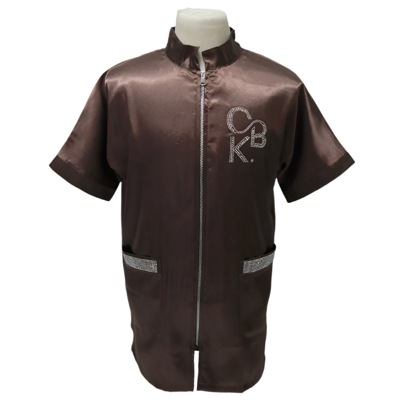 CBK grooming kittel, brun satin model med bling