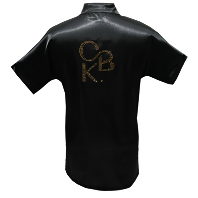 CBK grooming kittel, Sort satin model med bling