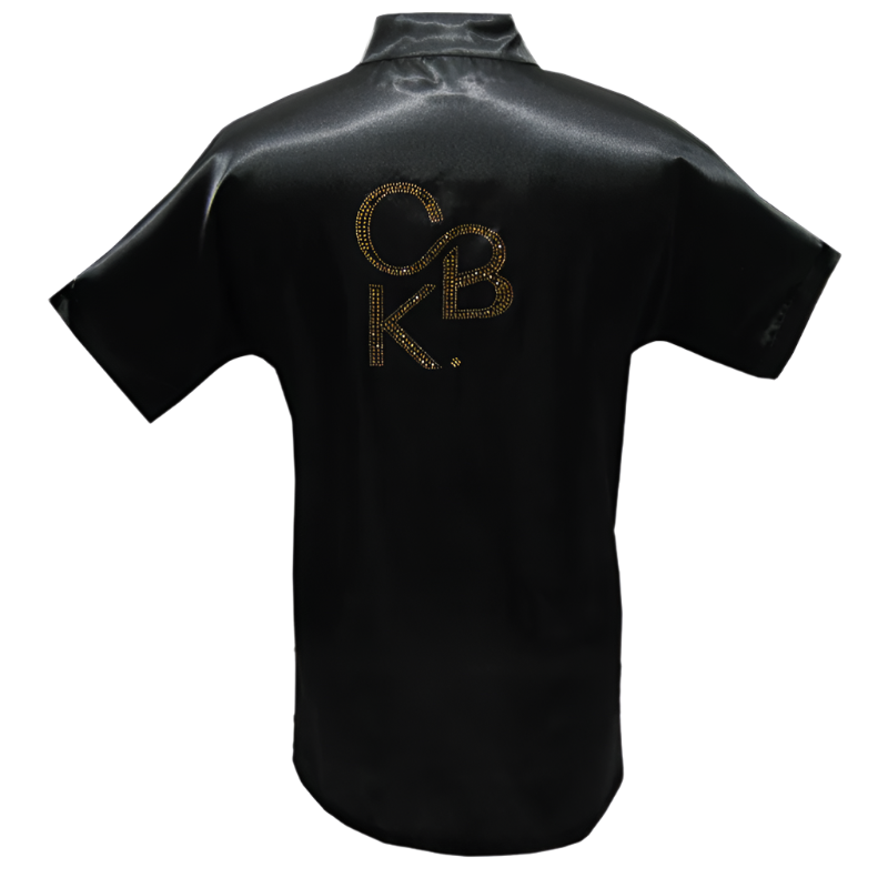 CBK grooming kittel, Sort satin model med bling