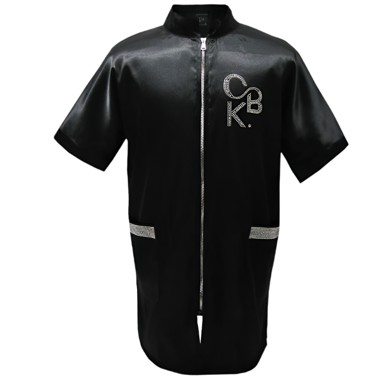 CBK grooming kittel, Sort satin model med bling