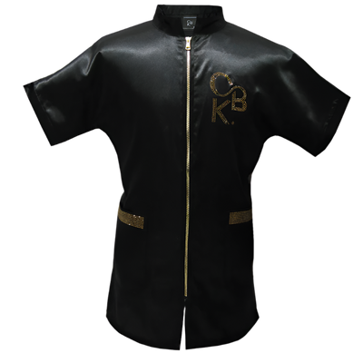 CBK grooming kittel, Sort satin model med bling