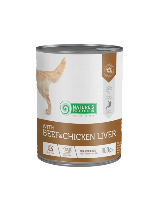 Nature’s Protection Vådfoder til voksne hunde med oksekød og kyllingelever – 800 g