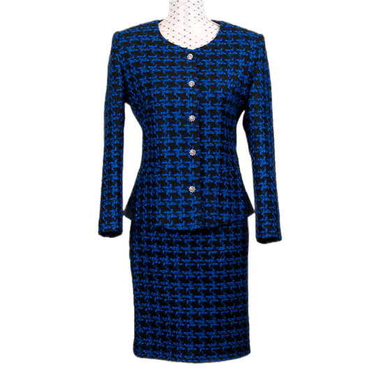 CBK Suits Tweed Look Blazer Blue Ekose Pattern
