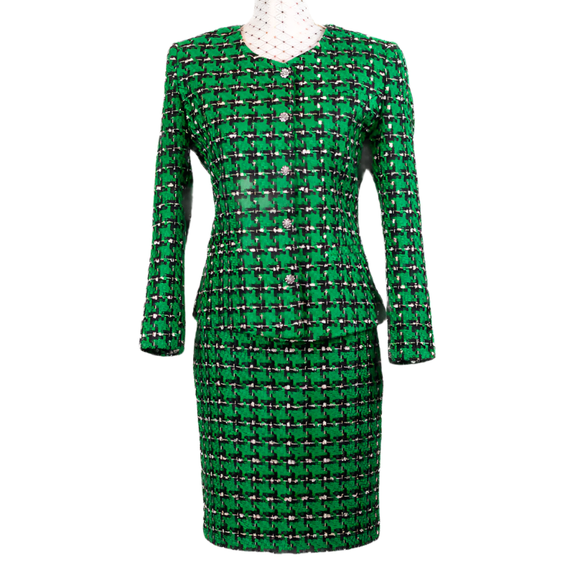 CHANEL LOOK SUIT GREEN EKOSE PATTERN