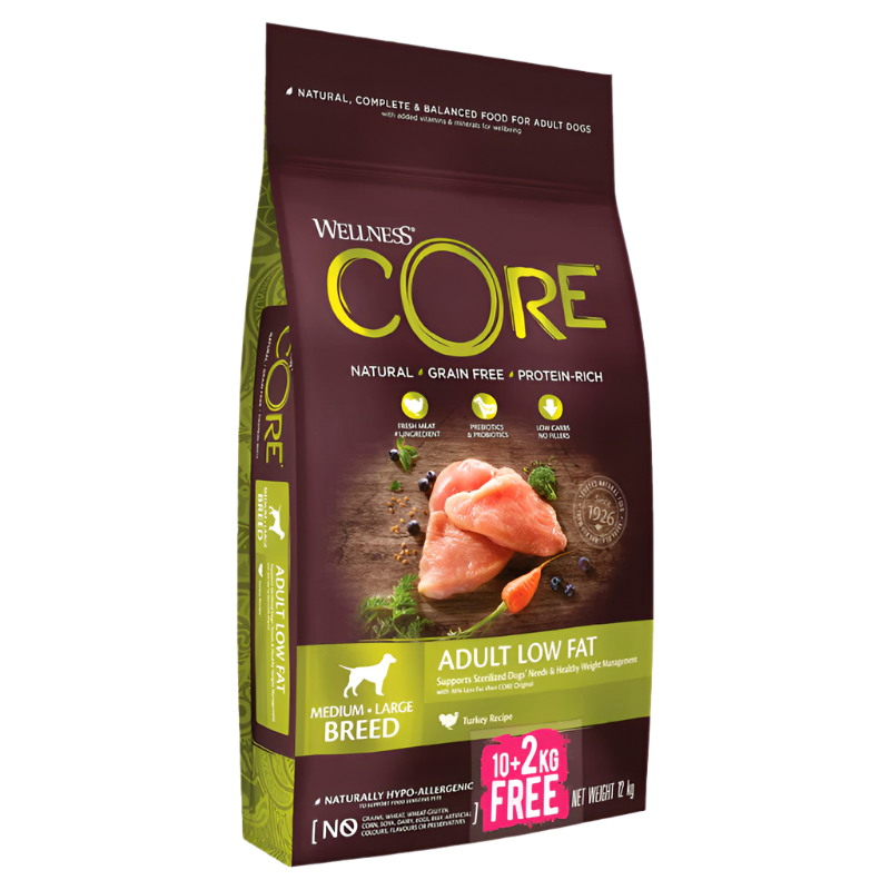 CORE 10+2 kg gratis, core adult low fat medium/large breed, turkey