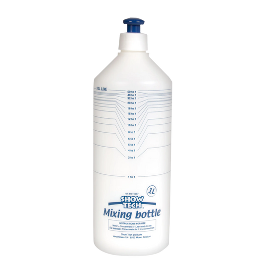 Flaske til opblanding af pelsplejeprodukter med tydelige afmærkninger 1 liter fra GroomUs.