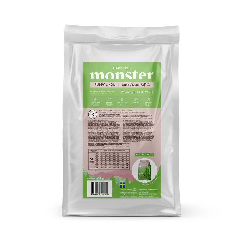 Monster grain free puppy lam & duck, large breed puppies